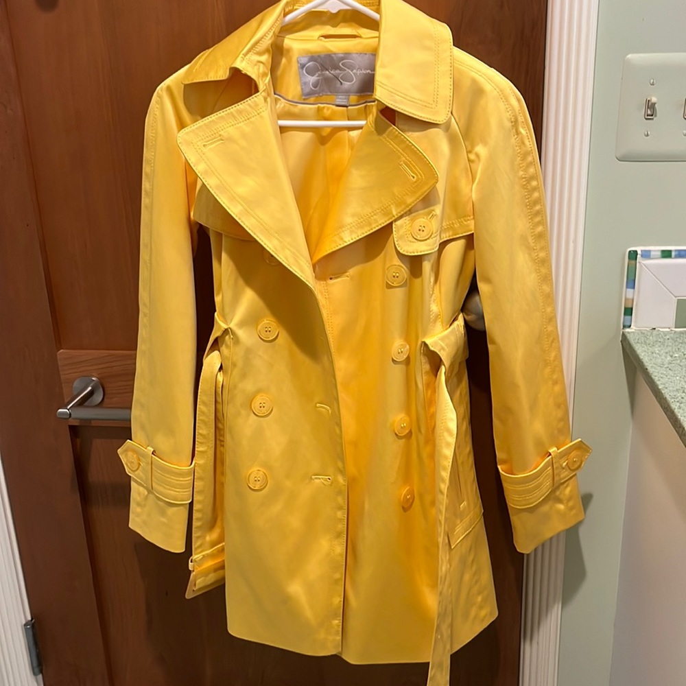 Jessica Simpson satin yellow trench coat